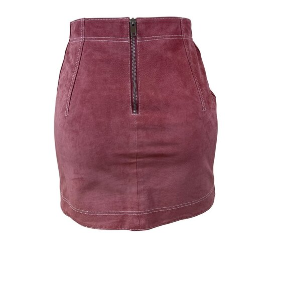 MNG Womens Pink Pigskin Leather Mini Skirt With Button Details Size XXS - Picture 3 of 7